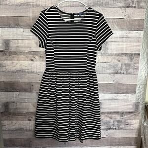 Peter Som Women's Black White Striped Fit and Flare Casual Dress M